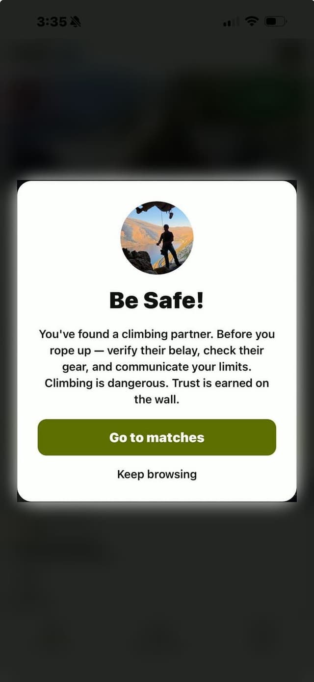 The match screen with a safety reminder